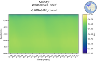 Time series of Weddell Sea Shelf Salinity vs depth